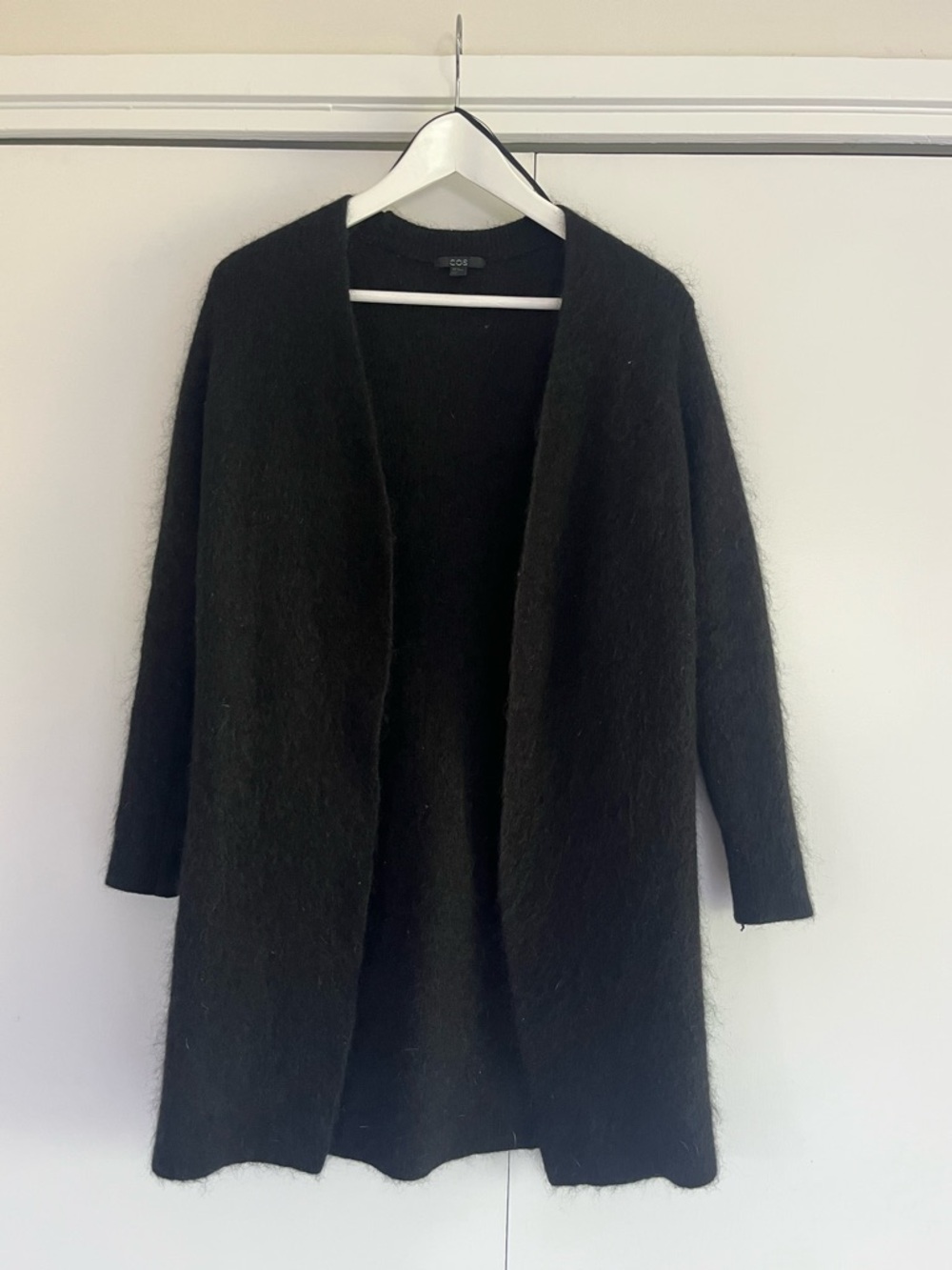 COS Black Long Open-Front Mohair-Blend Cardigan